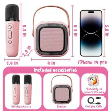 Just4Fun Karaoke Machine for Kids, Portable Karaoke Machine with 2 Microphone Wireless, Family Party Game Toys for Ages 3 4 5 6 7 8 9 10 11 12 Year Old Toddler Boys Girls Kid Christmas Birthday Gifts