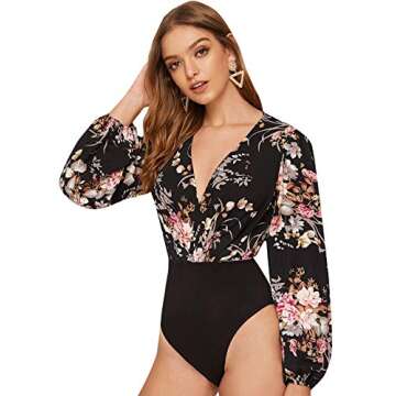 Stylish Verdusa Women's Long Sleeve Bodysuit in Black