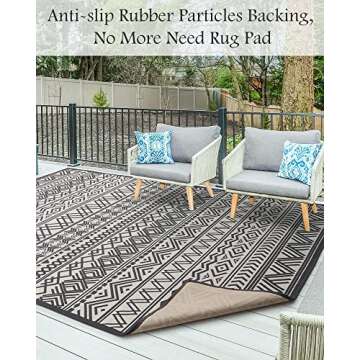 Durable Flatweave Outdoor Rug 6x9 ft for All Spaces