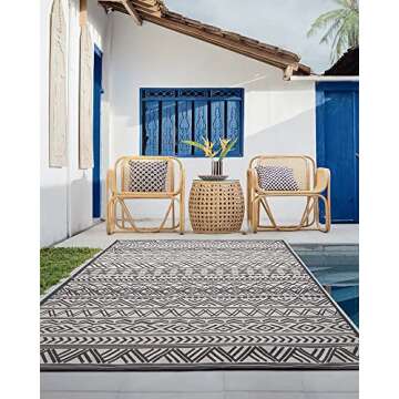 Durable Flatweave Outdoor Rug 6x9 ft for All Spaces