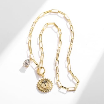 HETICA Gold Round Pendant Necklace for Women