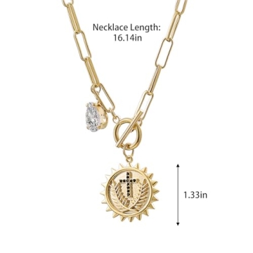 HETICA Gold Round Pendant Necklace for Women