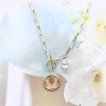 HETICA Gold Round Pendant Necklace for Women