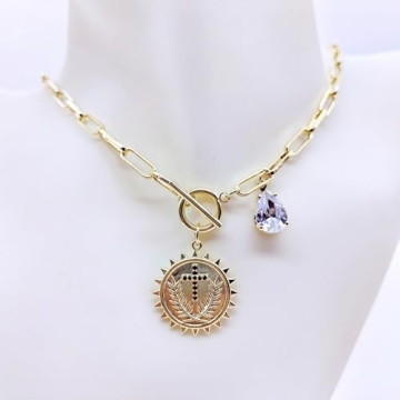 HETICA Gold Round Pendant Necklace for Women