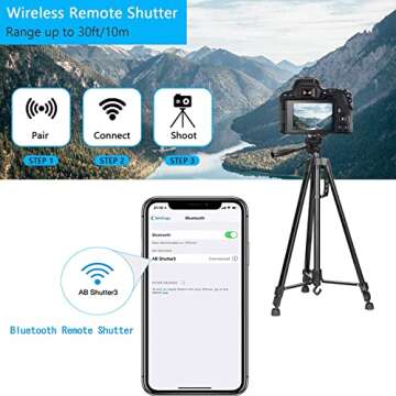 PEYOU 63" Camera Phone Tripod, Aluminum Extendable Tripod with Remote, Travel Tripod with Cell Phone Holder, 1/4” Mounting Screw for Mirrorless/Gopro/DSLR Camera, Carry Bag, Max Load 8 Lbs