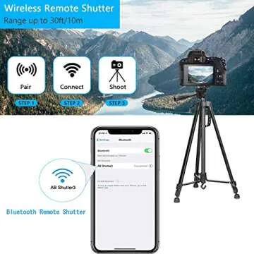 PEYOU 63" Camera Phone Tripod, Aluminum Extendable Tripod with Remote, Travel Tripod with Cell Phone Holder, 1/4” Mounting Screw for Mirrorless/Gopro/DSLR Camera, Carry Bag, Max Load 8 Lbs