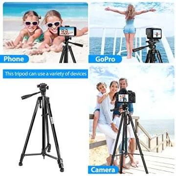 PEYOU 63" Camera Phone Tripod, Aluminum Extendable Tripod with Remote, Travel Tripod with Cell Phone Holder, 1/4” Mounting Screw for Mirrorless/Gopro/DSLR Camera, Carry Bag, Max Load 8 Lbs