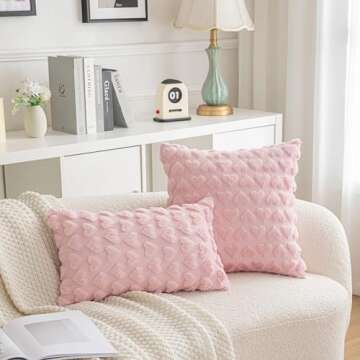 AQOTHES Set of 2 Heart Love Cute Pink Decorative Valentines Throw Pillow Covers 18x18, Soft Plush Fa...
