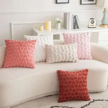 AQOTHES Set of 2 Heart Love Cute Pink Decorative Valentines Throw Pillow Covers 18x18, Soft Plush Faux Fur Wool Pillow Covers for Couch Sofa Home