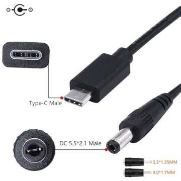 USB C to DC 5.5mm x 2.1mm Power Cord, USB Type C Input to DC 12V Out Charging Cable, Work with PD Charger and PD Power Bank.Output DC 12V 3A Max. Portable for Outdoor Test, Studio, office