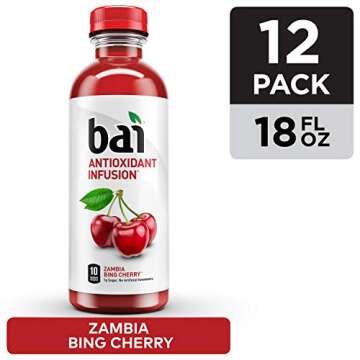 Bai Flavored Water, Zambia Bing Cherry, Antioxidant Infused Drinks, 18 Fl Oz (Pack of 12)