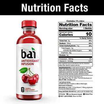 Bai Flavored Water, Zambia Bing Cherry, Antioxidant Infused Drinks, 18 Fl Oz (Pack of 12)