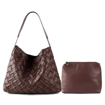 JINMANXUE Women Boston Bag Woven Vegan Leather Handbags Female Satchel Messenger Bag Fashion Shoulde...