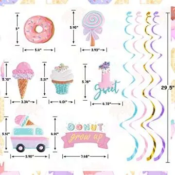 Pastel Ice Cream Sweet One First Birthday Party Decorations, Ice Cream and Donut Party Hanging Swirl...