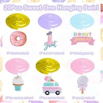 Pastel Ice Cream Sweet One First Birthday Party Decorations, Ice Cream and Donut Party Hanging Swirl, Summer Ice Cream Party Ceiling Hanging Streamers for Ice Cream 1st Bday Girls Donut Party Supplies