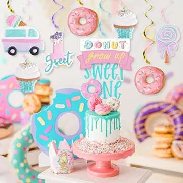 Pastel Ice Cream Sweet One First Birthday Party Decorations, Ice Cream and Donut Party Hanging Swirl, Summer Ice Cream Party Ceiling Hanging Streamers for Ice Cream 1st Bday Girls Donut Party Supplies