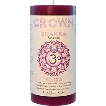 Crystal Journey 3"x6" Pillar Chakra Candles Bundle of 3 (Heart Chakra, Crown Chakra, Third Eye Chakra) - Handcrafted with Lead-Free Material