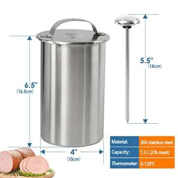 Stainless Steel Ham Maker Meat Press Cooker for Making Healthy Homemade Deli Meat with Thermometer - Kitchen Bacon Meat Pressure Cookers Boiler Pot Pan Stove