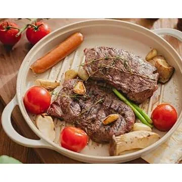 FIKA Kitchen Nonstick 10-Inch BBQ Grill Pan, Griddle with Handle, Healthy Cooking Frying Barbeque Skillet, Induction Compatible Cookware, Oven Safe, Made in Korea (10" Round)