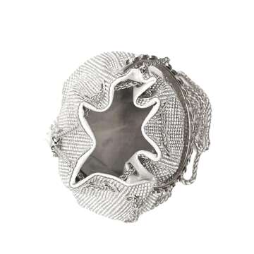 DJBM Women Full Diamonds Bucket Handbag Rhinestone Clutch Purse Evening Clutch for Women Party Prom Cocktail Wedding, Silver