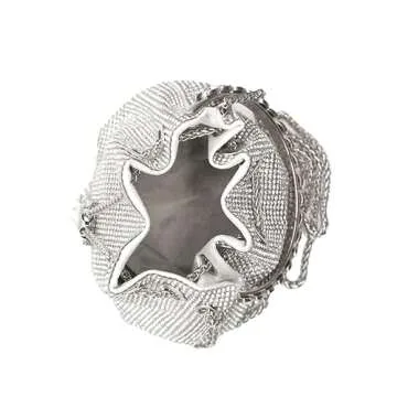 DJBM Women Full Diamonds Bucket Handbag Rhinestone Clutch Purse Evening Clutch for Women Party Prom Cocktail Wedding, Silver