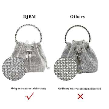 DJBM Women Full Diamonds Bucket Handbag Rhinestone Clutch Purse Evening Clutch for Women Party Prom Cocktail Wedding, Silver
