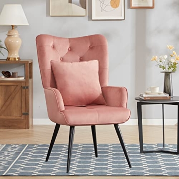 Iroomy Accent Chair Living Room Chairs with Wingback & Pillow, Arm Chair Modern Reading Chair Side C...