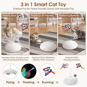Cat Toy, Upgraded Interactive for Indoor Cats，3 in 1 Moving Cat Toys with Butterfly, Feather, LED ...