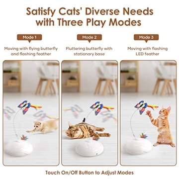 Cat Toy, Upgraded Interactive for Indoor Cats，3 in 1 Moving Cat Toys with Butterfly, Feather, LED Light, Pet Exercise Rechargeable Toy Kittens Self Play Automatic Sensing Kitty Teaser Wand(White)