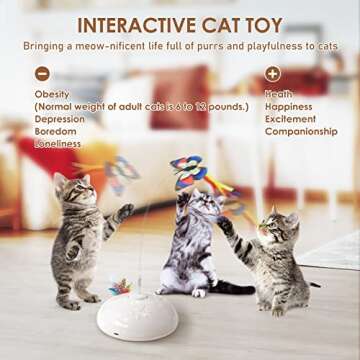 Cat Toy, Upgraded Interactive for Indoor Cats，3 in 1 Moving Cat Toys with Butterfly, Feather, LED Light, Pet Exercise Rechargeable Toy Kittens Self Play Automatic Sensing Kitty Teaser Wand(White)