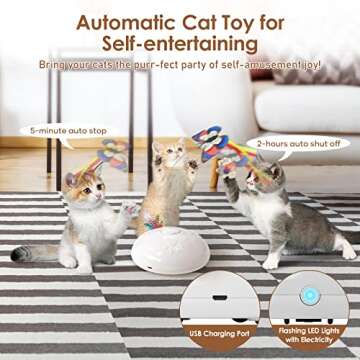 Cat Toy, Upgraded Interactive for Indoor Cats，3 in 1 Moving Cat Toys with Butterfly, Feather, LED Light, Pet Exercise Rechargeable Toy Kittens Self Play Automatic Sensing Kitty Teaser Wand(White)