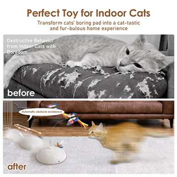 Cat Toy, Upgraded Interactive for Indoor Cats，3 in 1 Moving Cat Toys with Butterfly, Feather, LED Light, Pet Exercise Rechargeable Toy Kittens Self Play Automatic Sensing Kitty Teaser Wand(White)