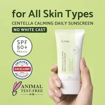 iUNIK Centella Calming Moisture Daily Sunscreen SPF 50+ PA++++ Non-greasy No White Cast & Beta-gluca...