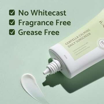 iUNIK Centella Calming Moisture Daily Sunscreen SPF 50+ PA++++ Non-greasy No White Cast & Beta-glucan Lightweight Non-Sticky Moisture Watery Cream Lotion Moisturizer Dry Oily Sensitive Korean Skincare