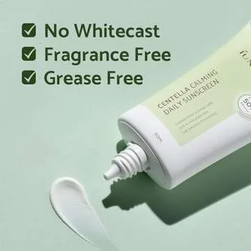 iUNIK Centella Calming Moisture Daily Sunscreen SPF 50+ PA++++ Non-greasy No White Cast & Beta-glucan Lightweight Non-Sticky Moisture Watery Cream Lotion Moisturizer Dry Oily Sensitive Korean Skincare