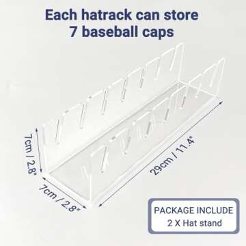 Hat Stand for Baseball Caps, Hat Organizer, 2 Pcs No Install Acrylic Hat Organizer for 14 Baseball Caps, Hat Racks for Baseball Caps Display and Organizer for Bedroom, Closet, Dresser, Office