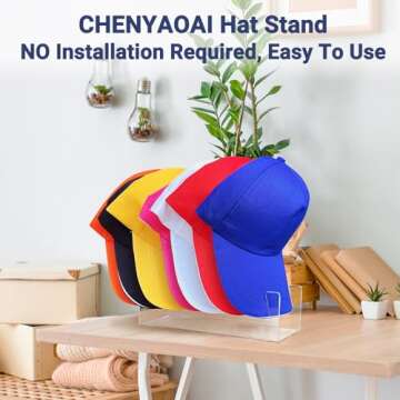 Hat Stand for Baseball Caps, Hat Organizer, 2 Pcs No Install Acrylic Hat Organizer for 14 Baseball Caps, Hat Racks for Baseball Caps Display and Organizer for Bedroom, Closet, Dresser, Office