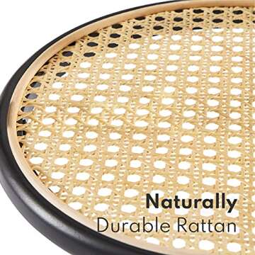 harmati Round Side Table with Storage - Black End Table for Living Room, Bedroom and Small Spaces, Modern Accent Bedside Tables Easy Assembly, Solid Wood Legs & Natural Rattan