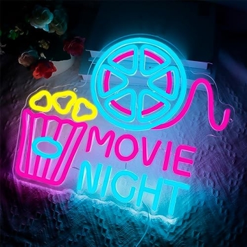Movie Night Popcorn Neon Sign for Home Theaters