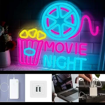 Movie Night Popcorn Neon Sign for Home Theaters
