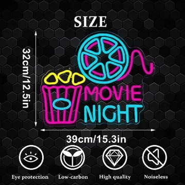 Movie Night Popcorn Neon Sign for Home Theaters