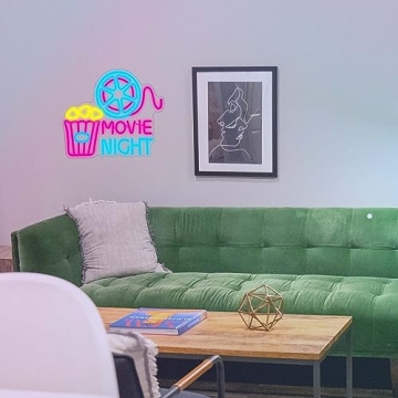 Movie Night Popcorn Neon Sign for Home Theaters
