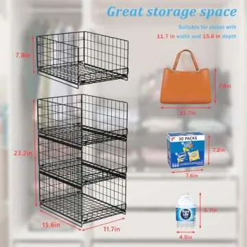 JKsmart 3-Tier Stackable Closet Organizers and Drawer Storage Shelves - Sliding Storage Bins for Jeans, Pants, and Sweaters - Wardrobe Cupboard Organizer for closet organization-Black