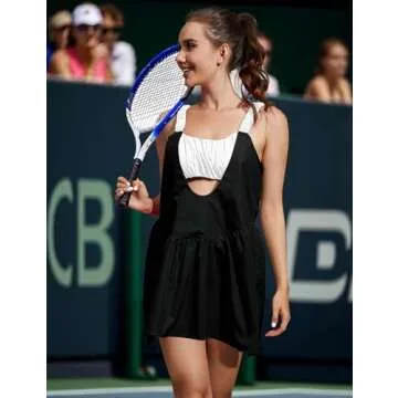 Lauweion Women Athletic Hot Shot Mini Dress with Built in Bra Tennis Dress with Shorts Workout 2 Piece Outfits Summer Black White