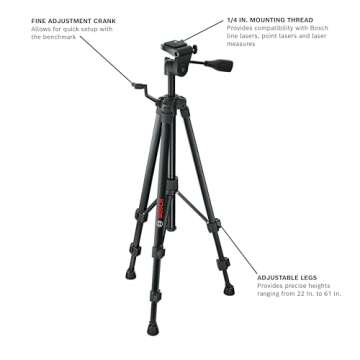 BOSCH BT 150 Compact Tripod with Extendable Height for Use with Line Lasers, Point Lasers, and Laser...