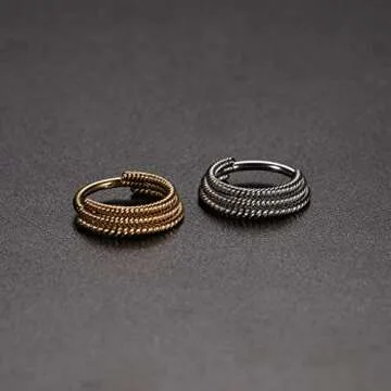 FUNLMO 16G Septum Nose Ring Septum Jewelry Septum Hoop Septum Piercings Septum Piercing Jewelry Septum Clicker Stainless Steel Seamless Hinged Nose Rings Hoop 8mm Cartilage Daith Helix Earrings Gold