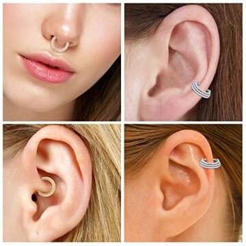 FUNLMO 16G Septum Nose Ring Septum Jewelry Septum Hoop Septum Piercings Septum Piercing Jewelry Septum Clicker Stainless Steel Seamless Hinged Nose Rings Hoop 8mm Cartilage Daith Helix Earrings Gold