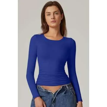 Stylish QINSEN Side Ruched Slim Fit Tee for Women