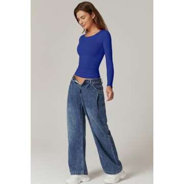 Stylish QINSEN Side Ruched Slim Fit Tee for Women