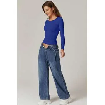 Stylish QINSEN Side Ruched Slim Fit Tee for Women